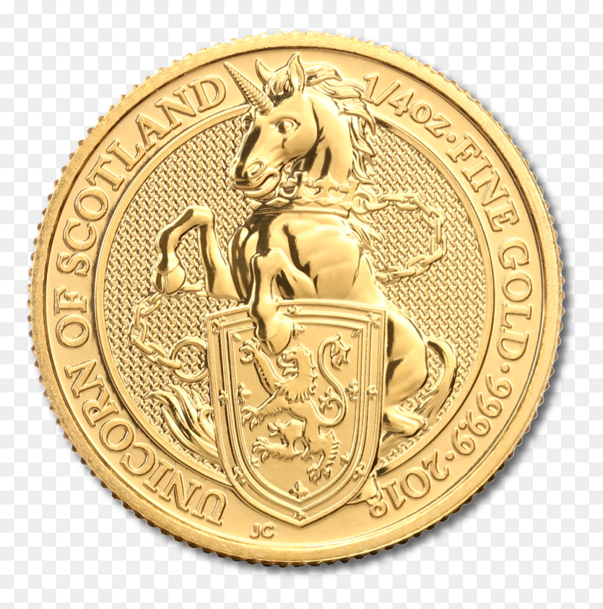 Queen"s Beasts Unicorn 1/4oz Gold Coin 2018 Motif - Coin, HD Png Download - gold unicorn png