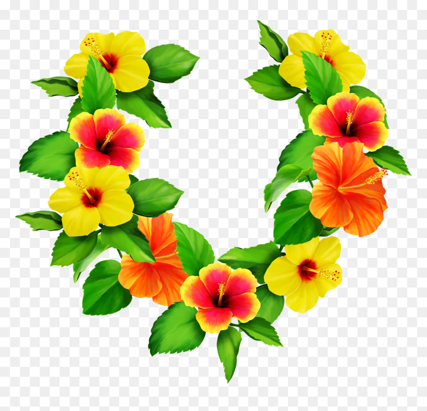 Flower Leaf Clip Art Flowers Transprent - Flower Wreath Yellow Hibiscus, HD Png Download - flower garland png