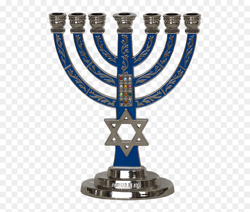 Unusual Menorah With Light Blue Enamel And Decorated - Messianic Menorah, HD Png Download - menorah clipart png