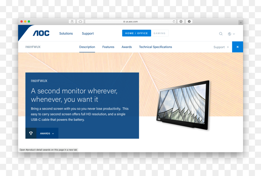 Aoc I1601fwux Usb Monitor Portable Mac - Aoc Art Of Colors, HD Png Download - mac monitor png