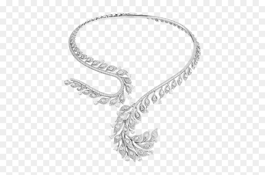 White Gold Necklace With Diamonds - Chain, HD Png Download - peacock wing png