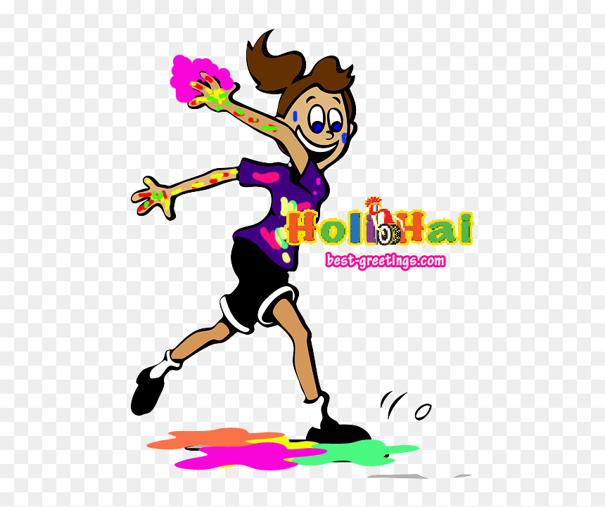Happy Holi Wishes - Girl Playing Football Cartoon, HD Png Download - holi hai png
