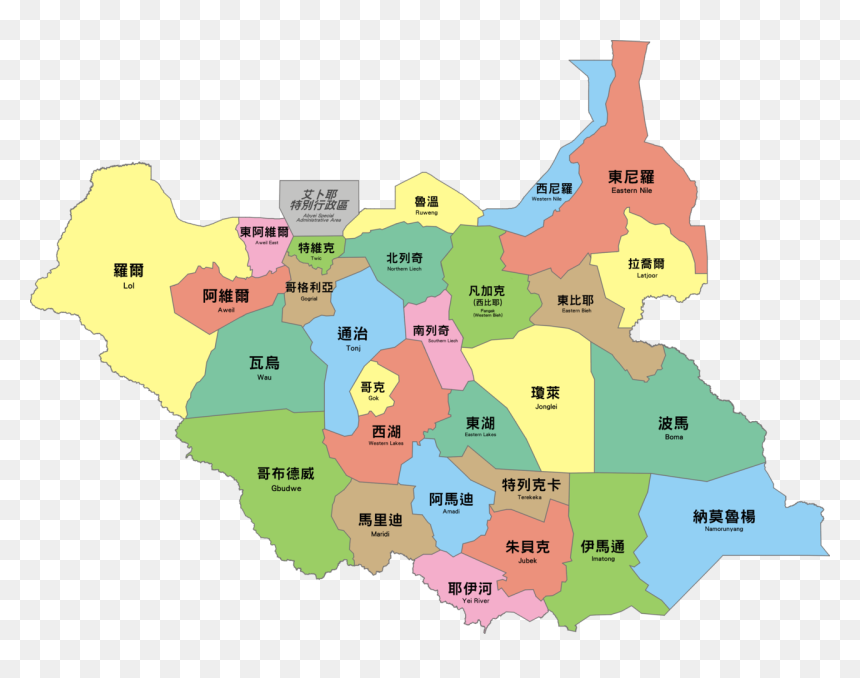 South Sudan Map Of 32 States, HD Png Download - western border png