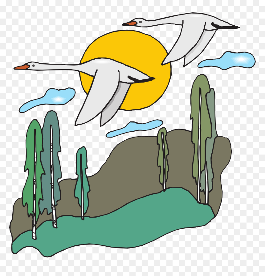 White Birds Flying Landscape Drawing - Migrated Clipart, HD Png Download - white birds flying png