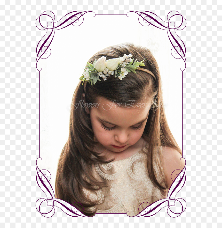 Silk Artificial Flower Girl Head Band Floral Head Piece - Rustic Navy Wedding Bouquet, HD Png Download - flower hair band png