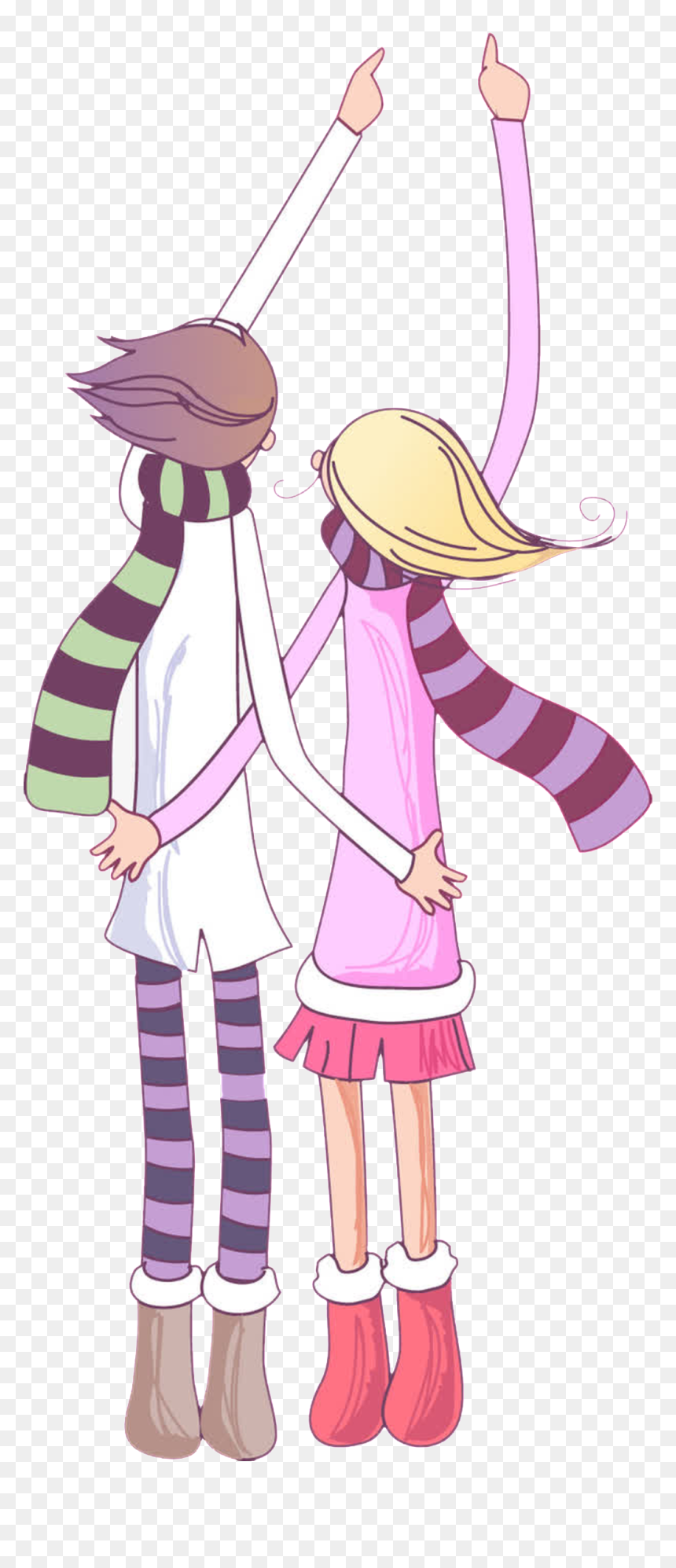 Hand Drawn Cartoon Pair Of Winter Romantic Couple Transparent - Portable Network Graphics, HD Png Download - romantic couple png