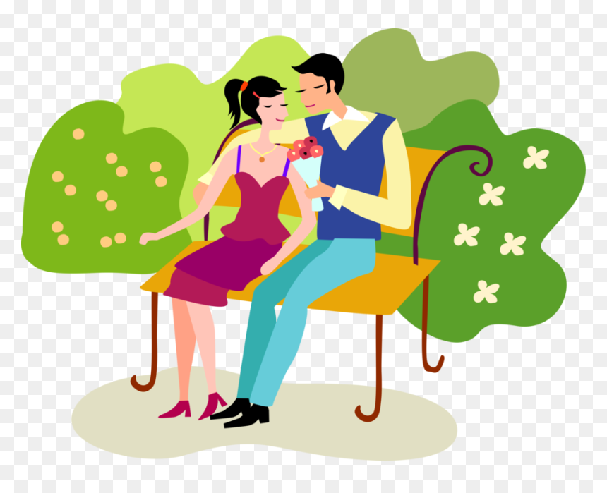 Vector Illustration Of Romantic Couple In Relationship - Lovers In Park Illustration, HD Png Download - romantic couple png