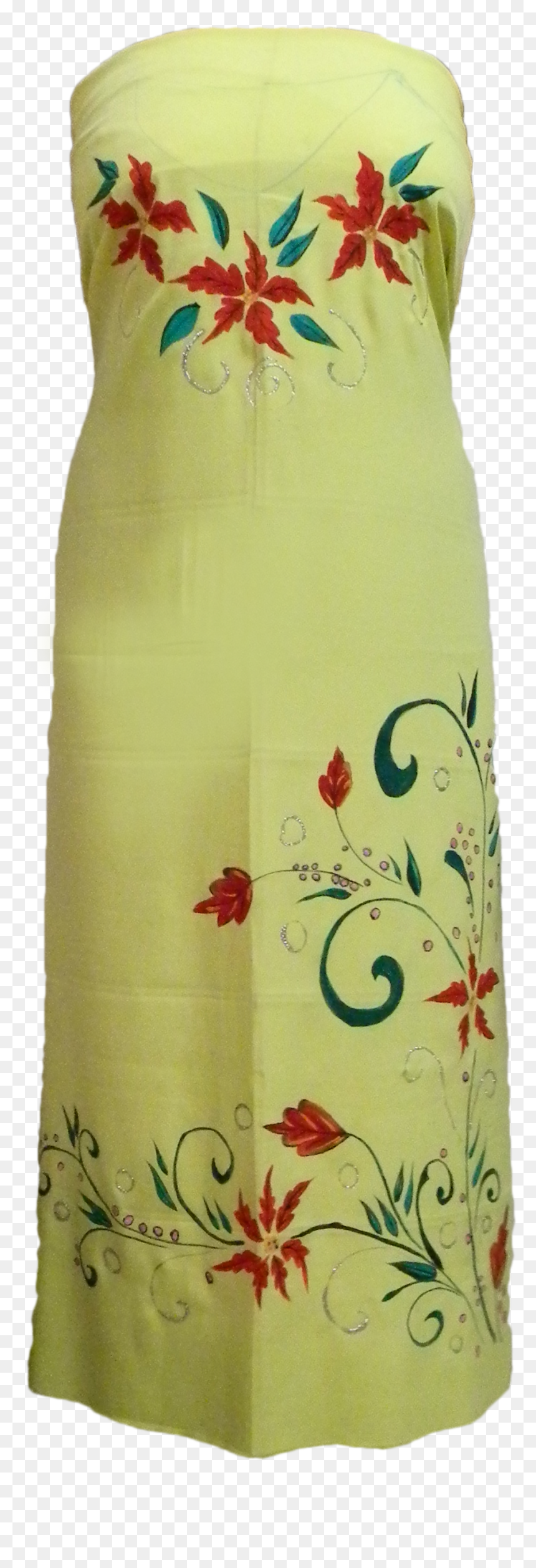 Fabric Paiinting On Bright Yellow Kurthi Material - Embroidery, HD Png Download - saree png vector