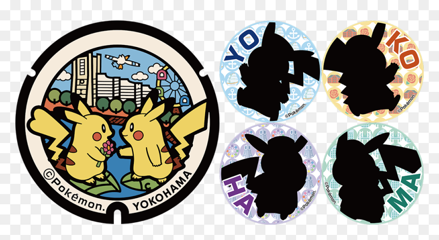 ฝาท่อโปเกม่อน - Pikachu Yokohama Manhole, HD Png Download - kanto badges png