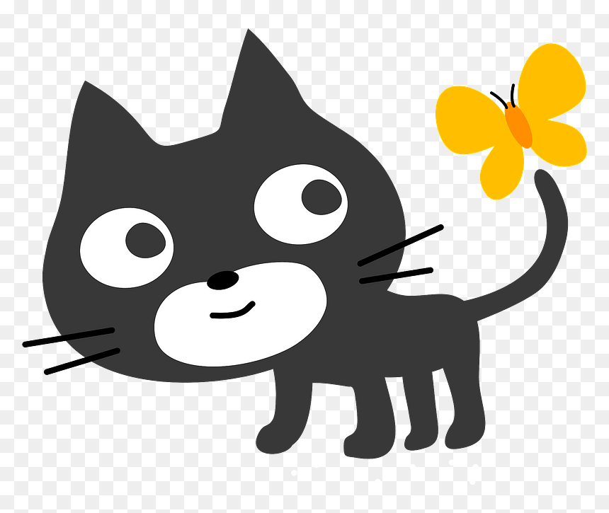 Cartoon Cat With Butterfly Clipart - Cartoon, HD Png Download - butterfly cartoon png