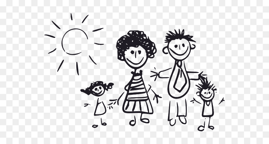 Black And White Kid"s Drawing Of A Family - Parent Clipart Black And White, HD Png Download - family png images