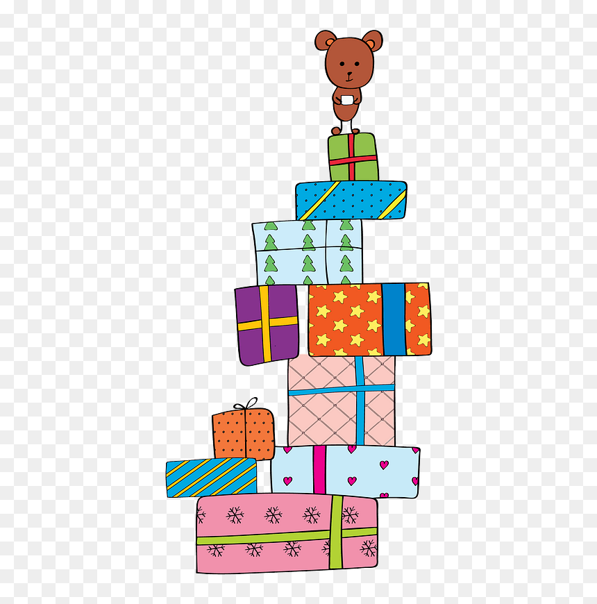 Christmas Presents And Teddy Bear Clipart - Cartoon, HD Png Download - blue teddy bear png
