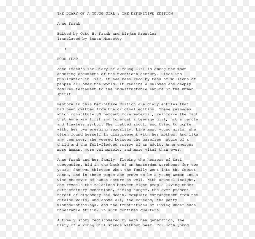 Document, HD Png Download - anne frank png