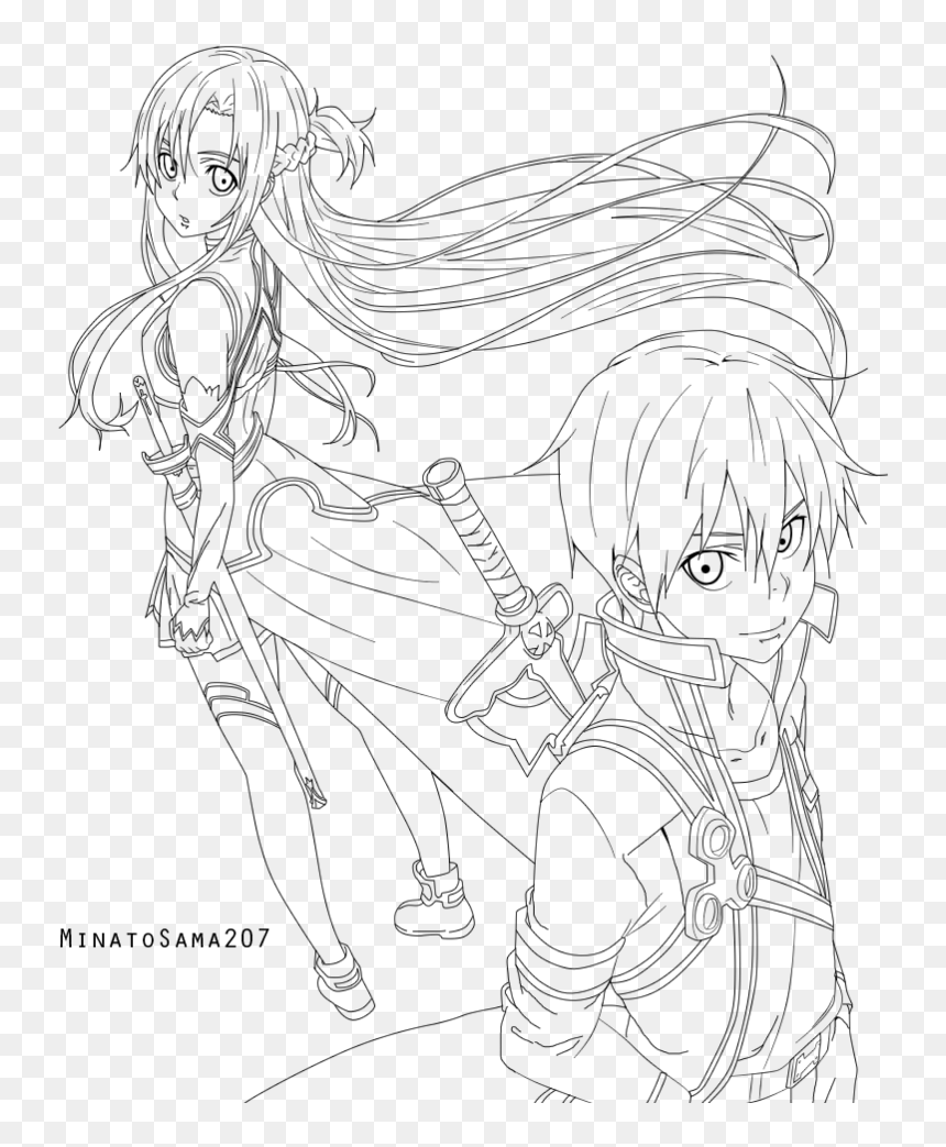 Sword Art Online Family Coloring Pages - Sword Art Online Lineart, HD Png Download - sword art online kirito png