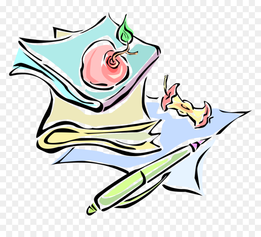 Vector Illustration Of Schoolwork With Apple Core,, HD Png Download - apple core png