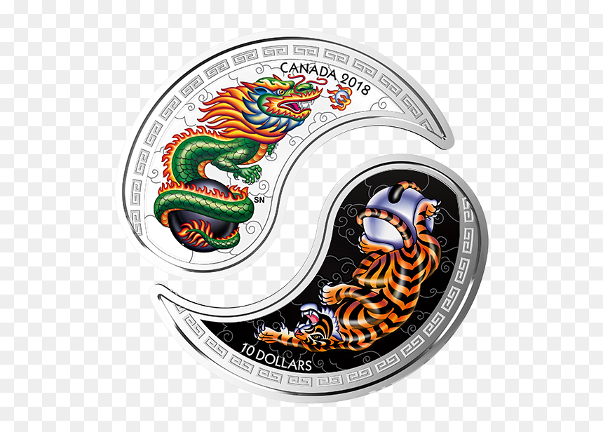 2018 $10 Black And White Yin And Yang Tiger And Dragon, HD Png Download - dragon border png
