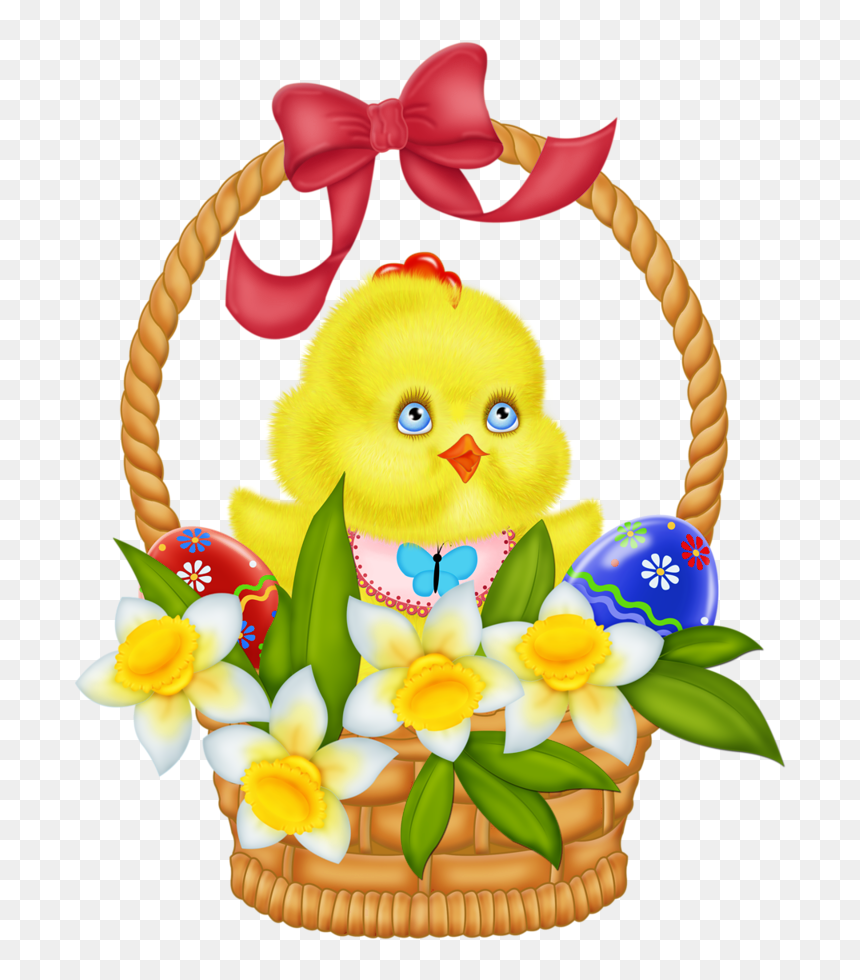 Chick With Easter Basket Clipart, HD Png Download - easter egg basket png