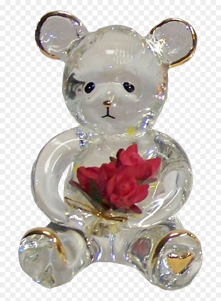 Glass Bear Cub With Bouquet Of Flowers 22k Gold Trim - Figurine, HD Png Download - bear cub png