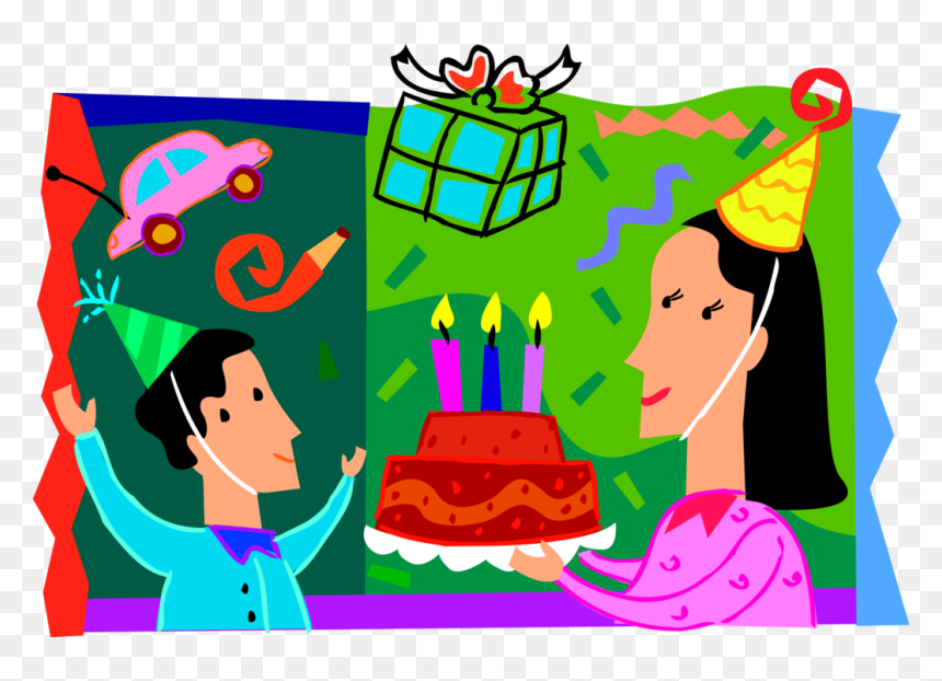 Vector Illustration Of Mother Surprises Son With Birthday - Illustration, HD Png Download - birthday cake vector png