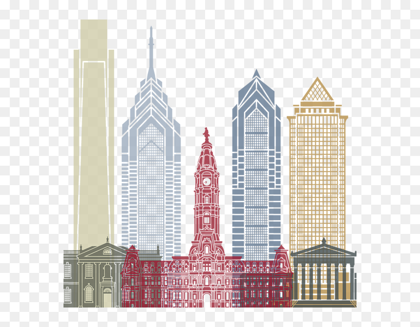 Philadelphia Landmarks Watercolor Poster, HD Png Download - philadelphia skyline png