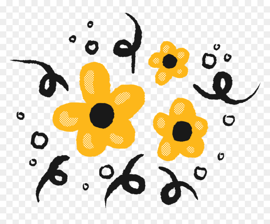 A Hand Drawn Sticker Of Three Gold Flowers And Black, HD Png Download - party popper emoji png