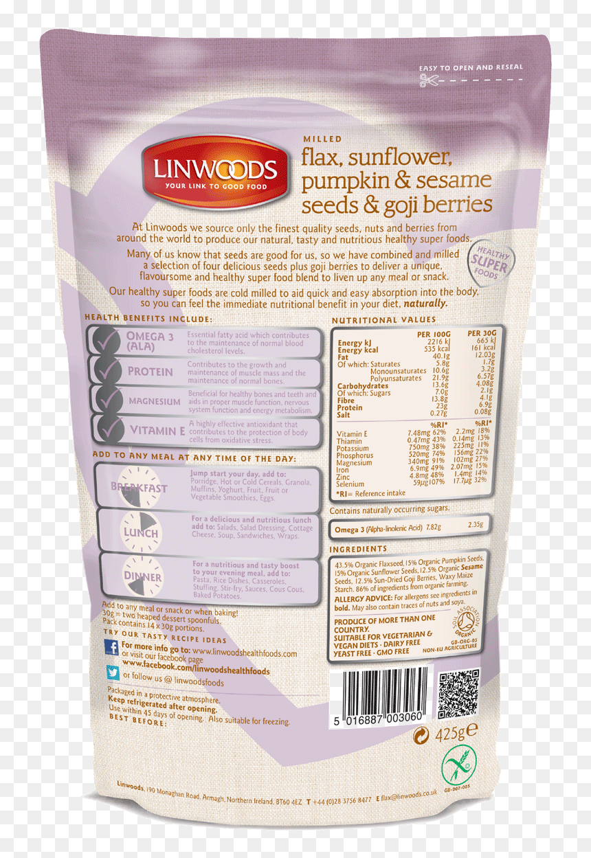 Linwoods Milled Flax Seed Sunflower Pumpkin & Sesame - Shirataki Noodles, HD Png Download - sunflower emoji png