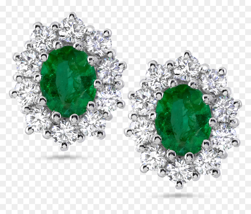 Transparent Diamond Ruby Or Sapphire Emerald Earrings - Emerald Earring With Diamonds, HD Png Download - green diamond png