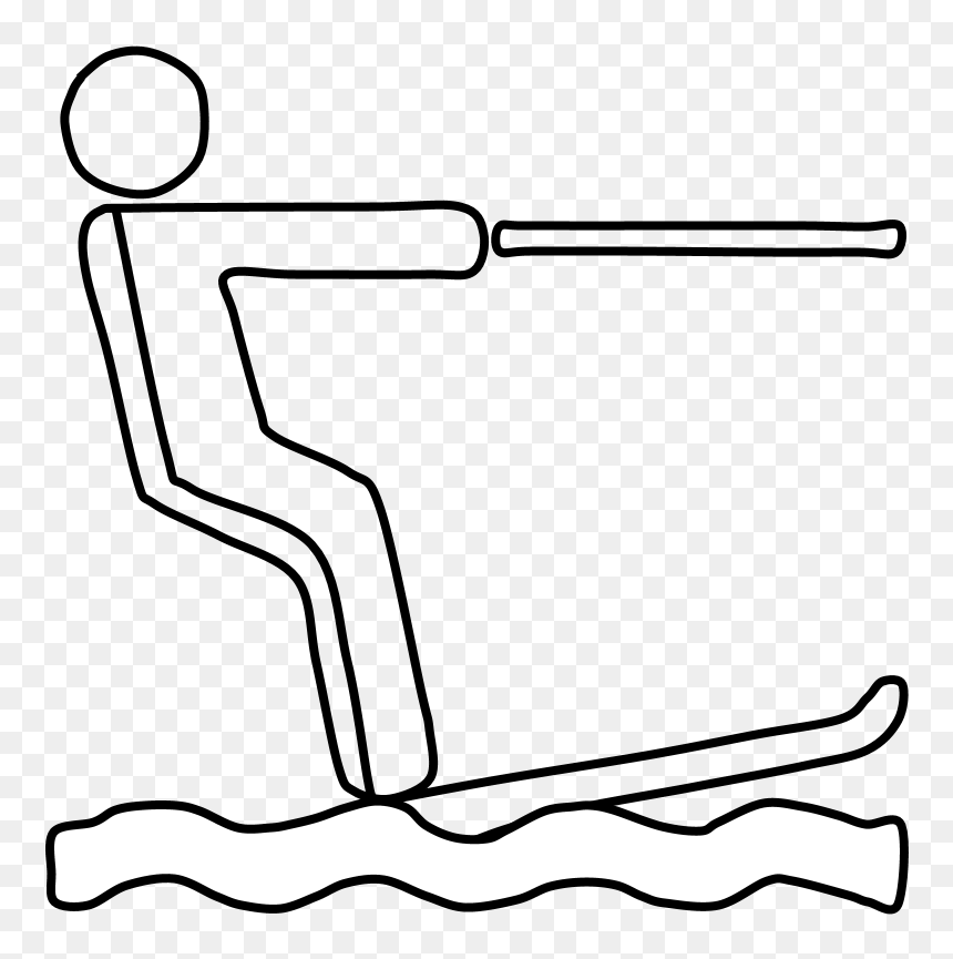 Water Skier, Tow Rope, Black And White, Png - Water Skiing Drawing, Transparent Png - rope line png