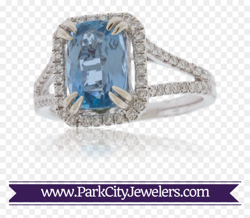 Aquamarine And Diamond Halo Ring - Engagement Ring, HD Png Download - green diamond png