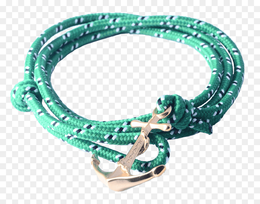 Gold Anchor Green Nylon Rope - Bracelet, HD Png Download - gold anchor png