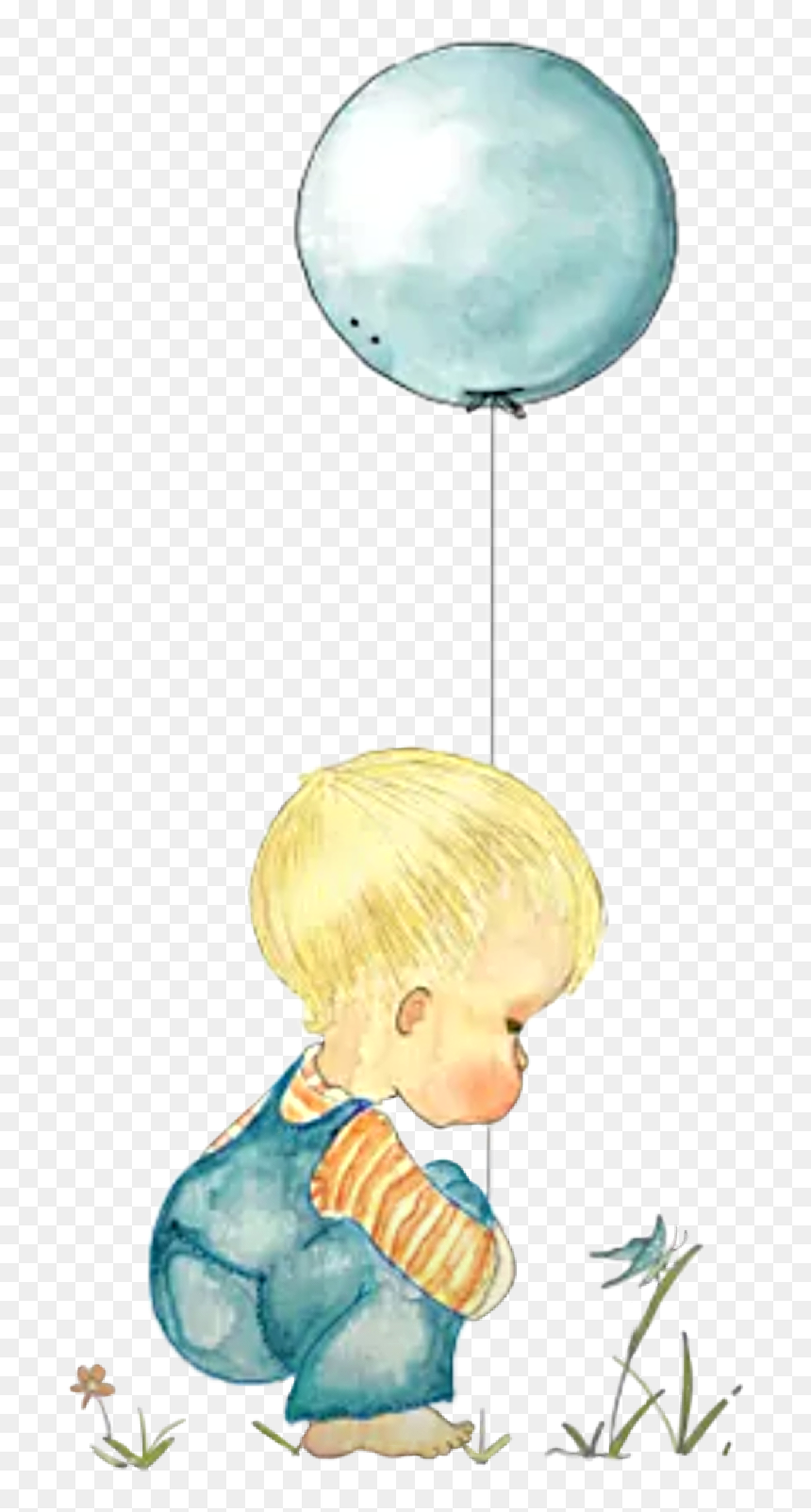 #watercolor #boy #baby #balloon #birthday #grass #butterfly - Baby Boy Watercolor Png, Transparent Png - watercolor butterfly png