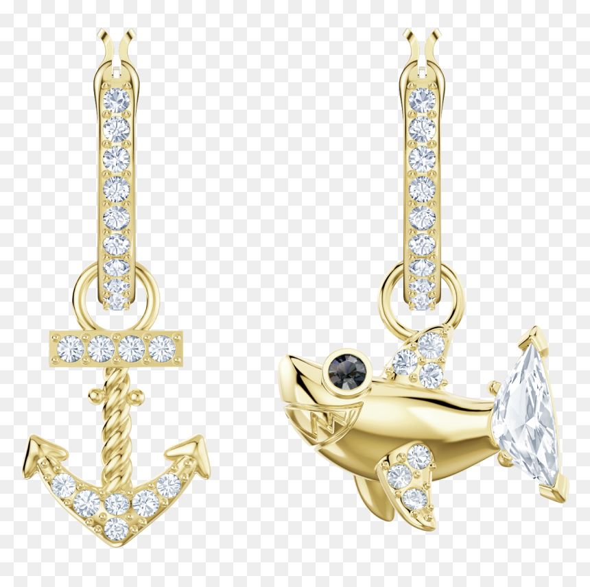 Ocean Shark Pierced Earrings, White, Gold Plating - Swarovski Follow Your Desires, HD Png Download - gold anchor png