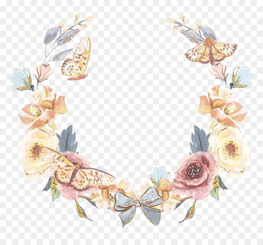 #watercolor #flowers #floral #wreath #laurel #pastel - Transparent Pastel Flowers Png, Png Download - watercolor butterfly png