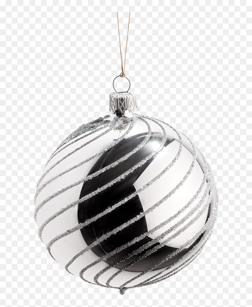 Glass Bauble Silver With Silver Spirals, 8 Cm - Boule De Noel Argenté, HD Png Download - silver christmas ornament png