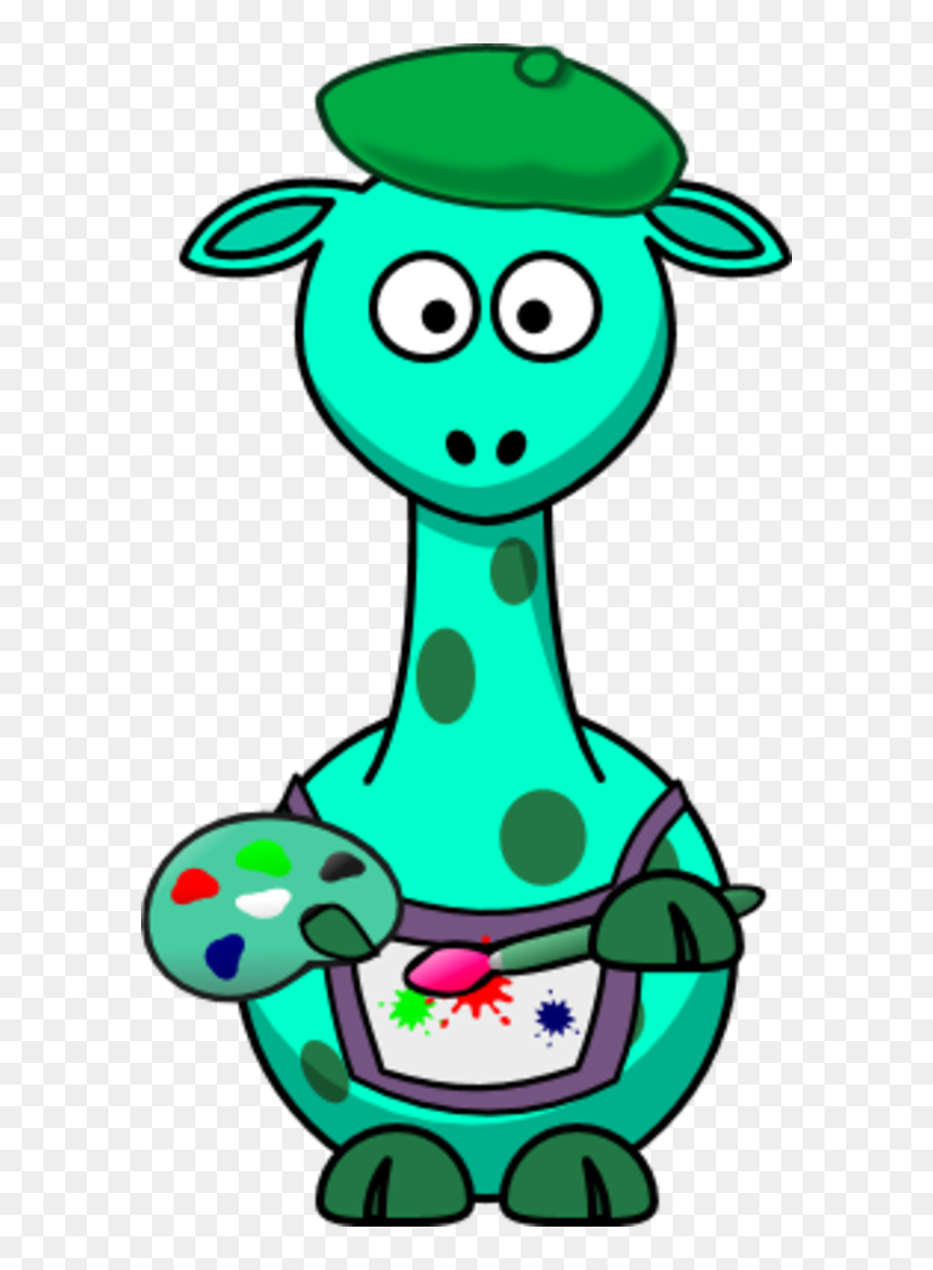 Giraffe As A Painter Artist - Blue Cartoon Giraffe, HD Png Download - giraffe cartoon png