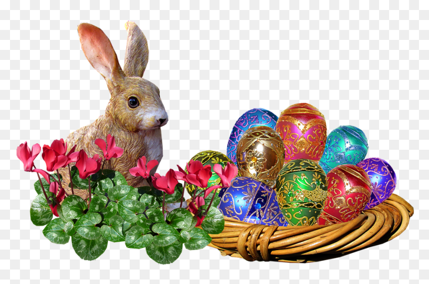 Easter Bunnies With Eggs In A Basket, HD Png Download - easter egg basket png