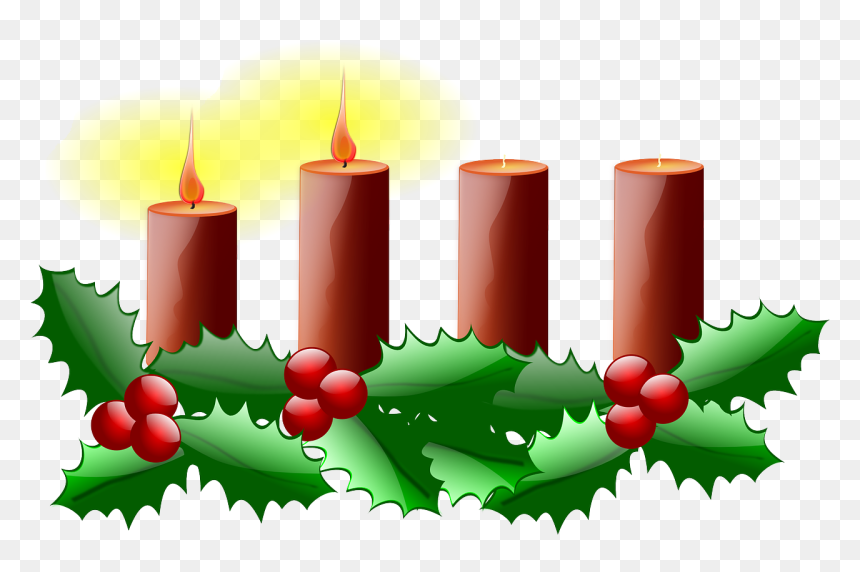 Four Red Candles On A Bed Of Holly, Two Of Which Are - Second Sunday Of Advent Clipart, HD Png Download - red candle png