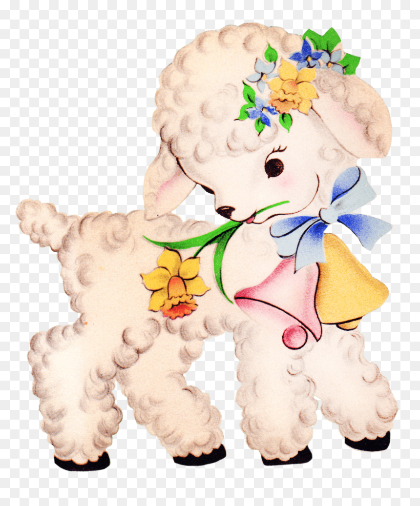 Little Jesus And Lamb Clipart - Vintage Baby Lamb Clipart, HD Png Download - lamb clipart png