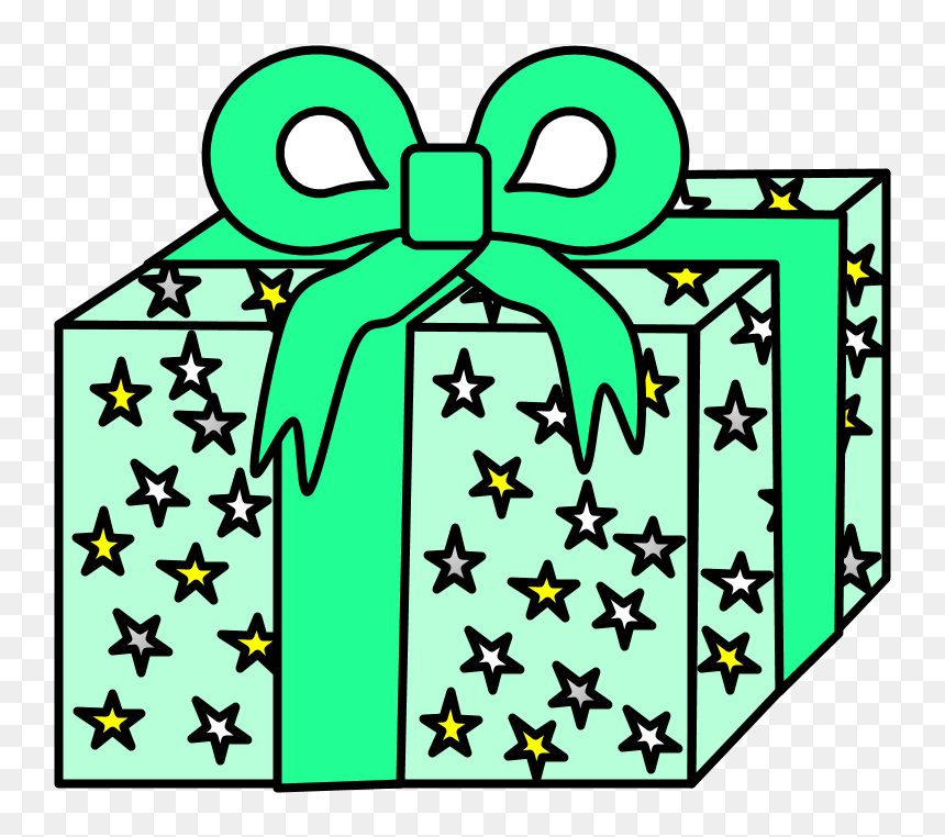 Gift, Light Green Wrapping Paper, Green Ribbon, Stars - Gift Black And White, HD Png Download - cartoon stars png