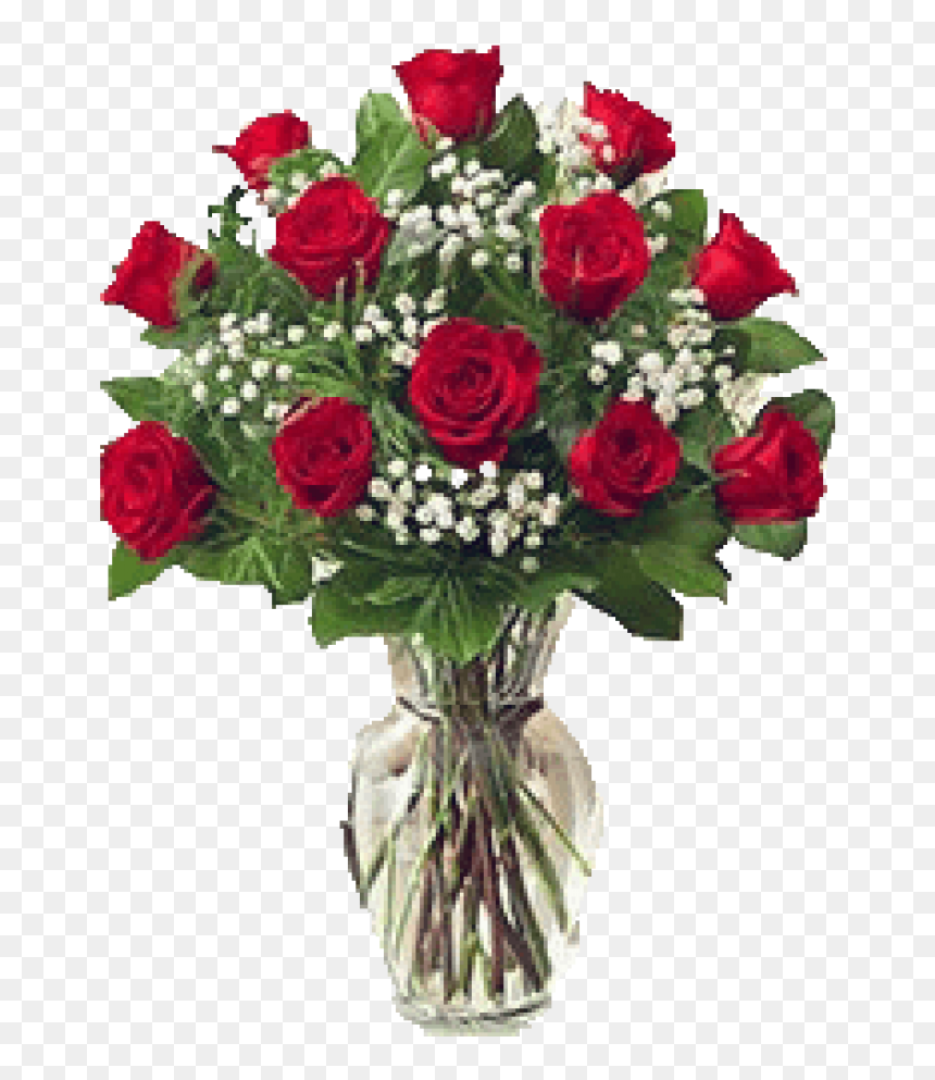 Dozen Roses With Baby"s Breath , Png Download - 1 Dozen Red Roses, Transparent Png - babys breath png