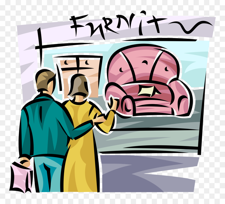Vector Illustration Of Couple Stand At Retail Storefront - Furniture Shopper Vector, HD Png Download - storefront png