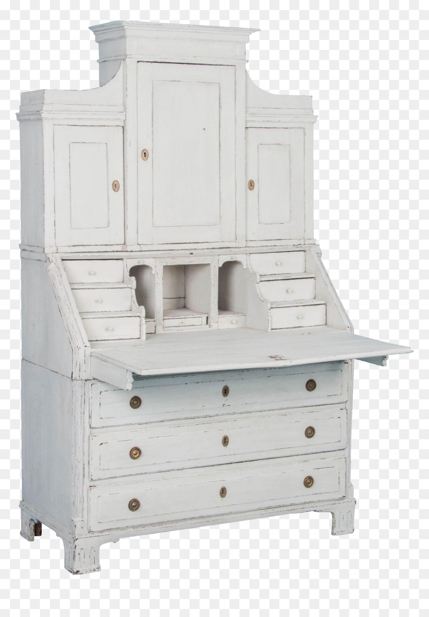Graceful Swedish Antique Secretary With White Chalk - Dresser, HD Png Download - white chalk png