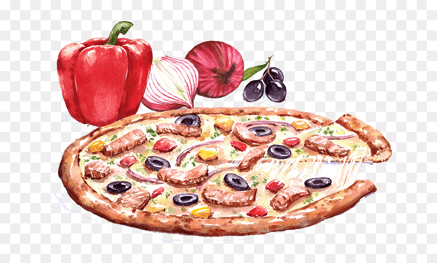 Pizza Watercolor Illustration, HD Png Download - cartoon pizza png