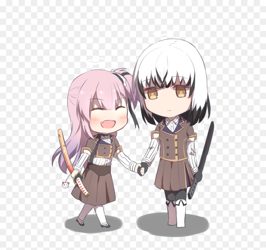 2girls Bangs Black Gloves Black Hair Black Legwear - Cartoon, HD Png Download - hair with bangs png