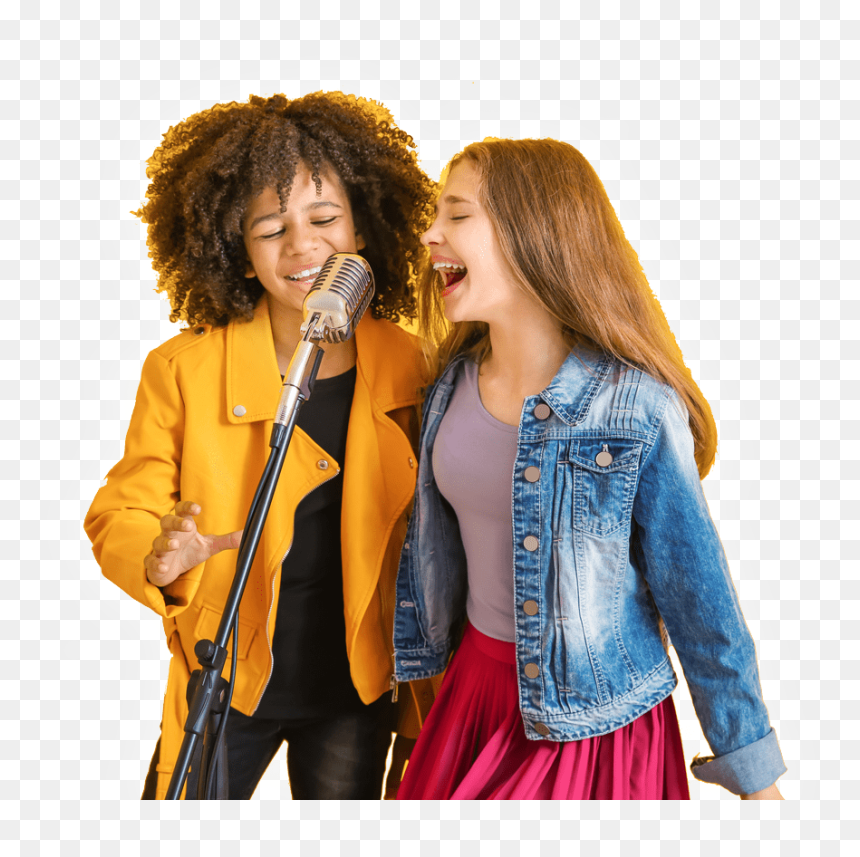 Girls Singing Together - Girl Denim Jacket Singing, HD Png Download - karaoke singer png