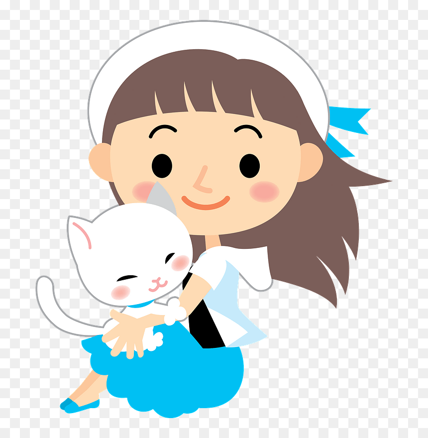 Girl Cat Clipart - Girl And Cat Clipart, HD Png Download - cat girl png