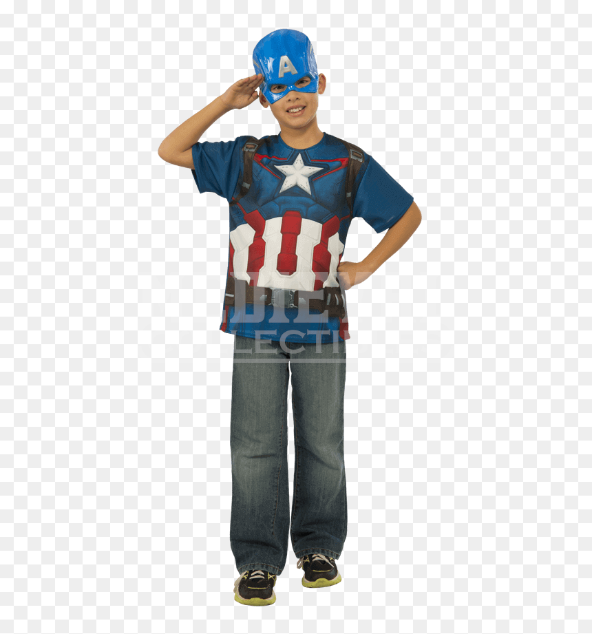 Kids Avengers 2 Captain America Costume Top And Mask - Costume, HD Png Download - captain america mask png