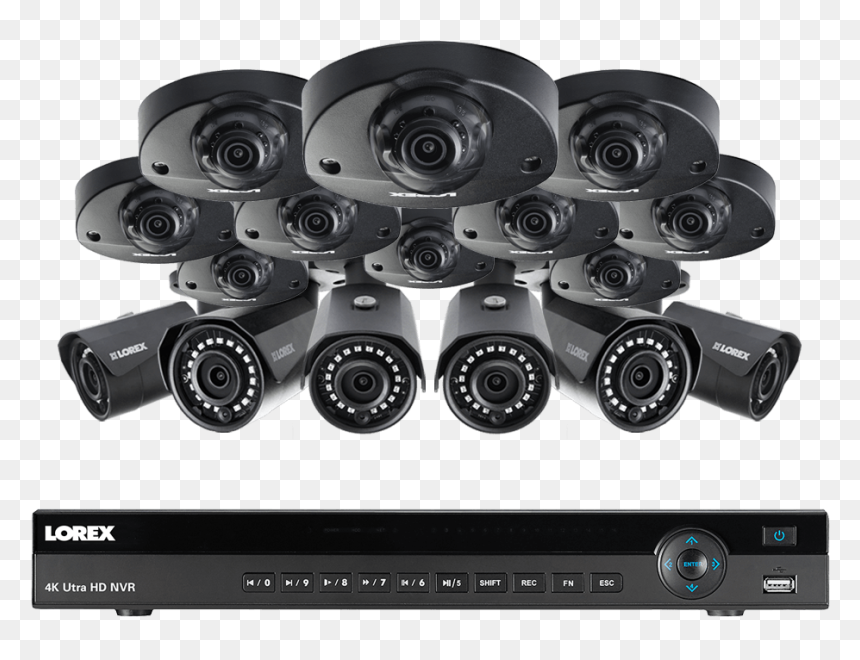 16 Channel Ip Camera System Featuring Six 2k Bullets - Camera Lens, HD Png Download - 2k png