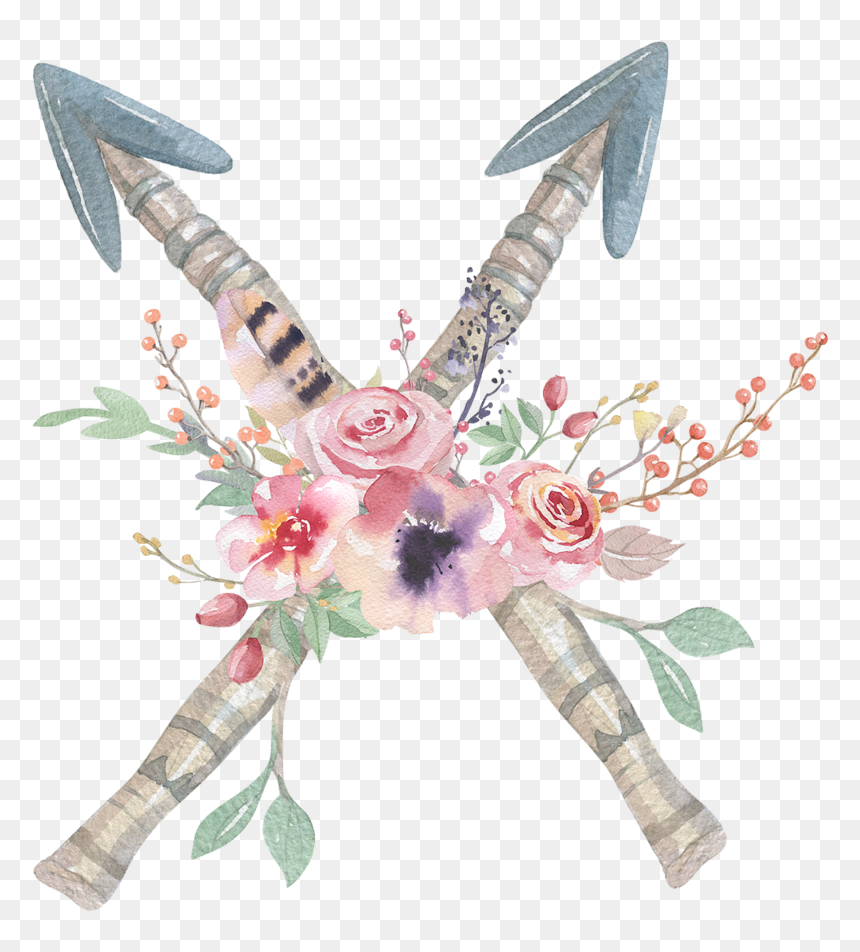 Feather Boho Bohemian Sticker Watercolor Bohofeathers - Boho Watercolor Flowers Png, Transparent Png - boho arrow png