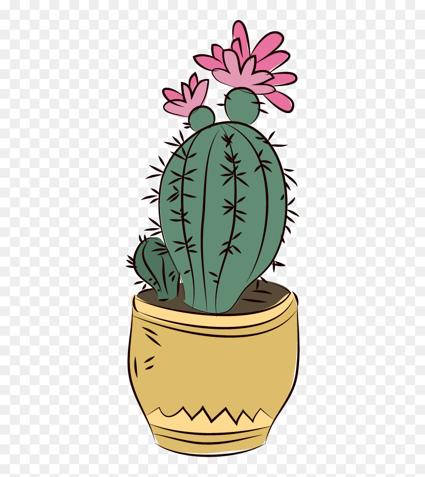 Cactus In A Pot Drawing, HD Png Download - cartoon cactus png